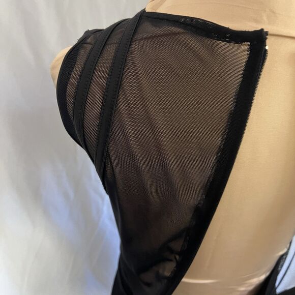 Tadashi Shoji Black Mesh Panel Evening Gown Elegant Formal Dress S - Picture 10 of 16